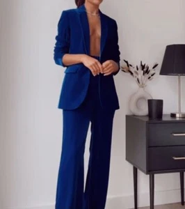 ZARA NEW BNWT. INK BLUE VELVET BLAZER TUXEDO POCKETS. 2731/322 - Picture 1 of 15