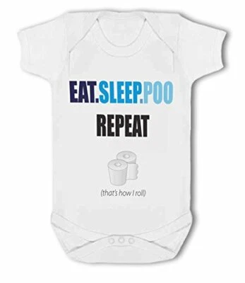 Eat, Sleep, Poo, Repeat. That's How I Roll blue - Baby Vest by BWW Print Ltd