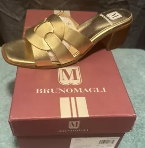 BRUNO MAGLI ARIA BLOCK HEEL SLIDE SANDALS:NIB Gold Size 7 Retail: $325 - Picture 1 of 5