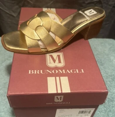 BRUNO MAGLI ARIA BLOCK HEEL SLIDE SANDALS:NIB Gold  Size 7  Retail: $325 - Image 1 of 4