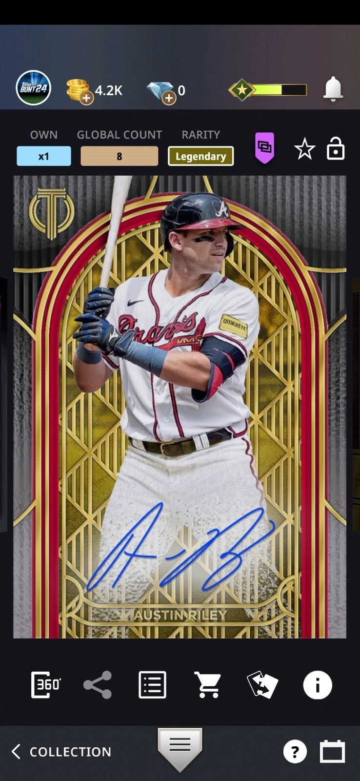 Austin Riley 2024 Topps Bunt Digital Tribute Legendary  Limited /25