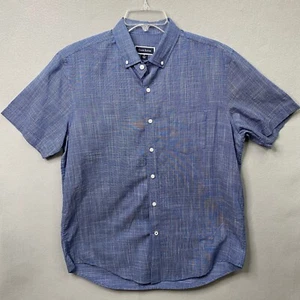 Club Room Shirt Mens Medium Blue White Woven Stretch Short Sleeve Button Down - Picture 1 of 10