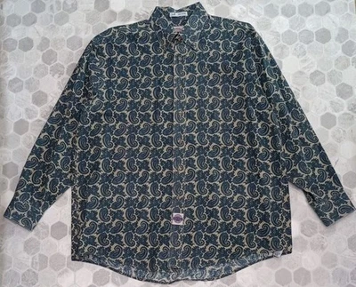 Vintage Azul Tan Paisley Masculino Manga Longa Botão para Cima Tamanho Grande  - Imagem 1 de 4