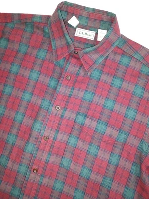 L.L. Bean Plaid Shirt Buttons Long Sleeve Dark Red Green Cotton Blue Flannel L - Image 1 of 4
