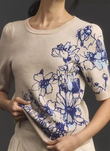 NEW Anthropologie Sonal Nathwani Harmon Jacquard Sweater Tee by Maeve M NWT 🍂 - Picture 1 of 12