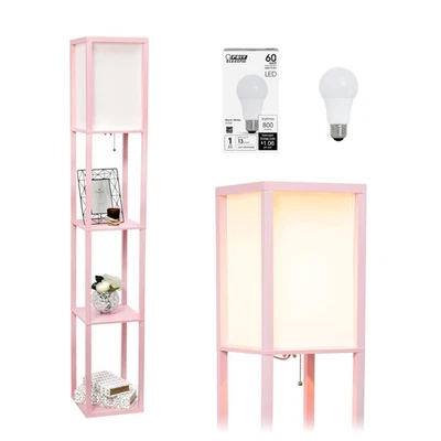 LF1014-LPK-LB Three Shelf Etagere Organizer Storage Floor Lamp with White Lin... - Image 1 of 4