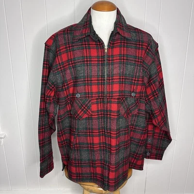 Johnson Woolen Mills Double Cape Jac Shirt Wool Jacket Mens XL Red Green Plaid - Image 1 of 4