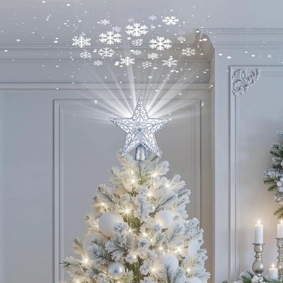 Brightown Christmas Star Tree Topper with Built-in 3D Glitter Led Snowflake Proj - Image 1 of 4