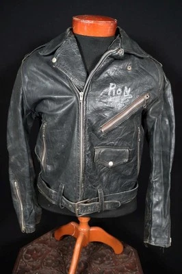 Rare Vintage Men's 1950's Black Leather Motorcycle Jacket Size Small - Image 1 of 4