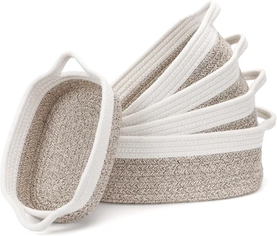 Set Di 5 Cestini Portaoggetti Intrecciato in Corda Di Cotone, Impilabile Organiz - Immagine 1 di 4