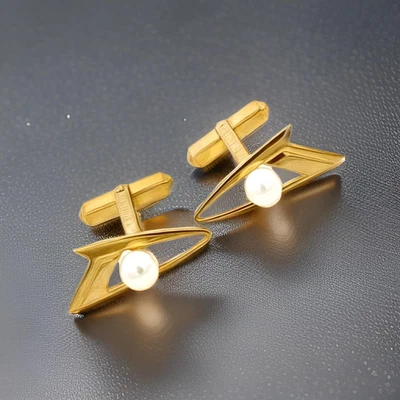 Mikimoto Estate Akoya Pearl Cufflinks Overlay 14k Gold 6 mm M419 - Image 1 of 4