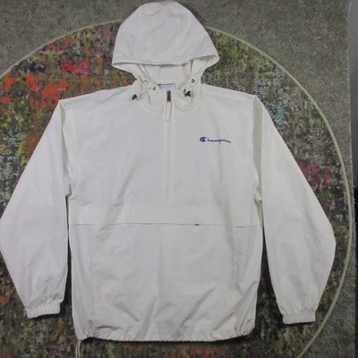 Champion Anorak Parka Pullover Jacket Mens L White Light Windbreaker Zip Pouch - Image 1 of 4