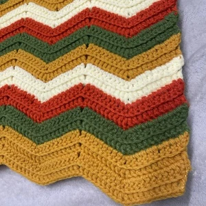 Vintage Afghan Oma Decke Chevron Streifen Überwurf Handarbeit 70er Herbst 80x44 - Bild 1 von 9
