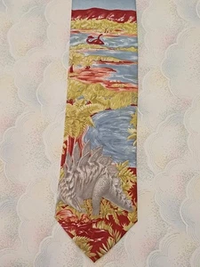 Vintage Tie 100% Silk Dinosaur Print Made In Italy 58" Long 4" Wide New - Picture 1 of 8