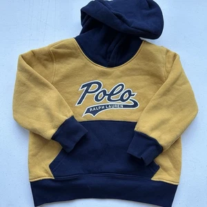 Polo Ralph Lauren ragazzo bambino 2T logo bloccato pile giallo navy felpa con cappuccio camicia - Foto 1 di 6