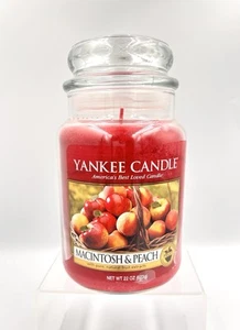 Yankee Candle Retired "MACINTOSH & PEACH" Large 22 oz WHITE LABEL RARE ~ NEW - Picture 1 of 4