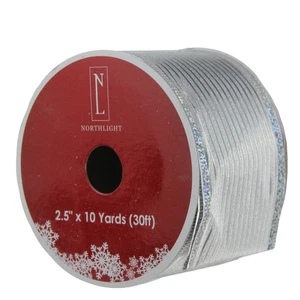 Northlight Shimmery Silver Horizontal Wired Christmas Ribbon 2.5" x 10 Yards - Picture 1 of 3