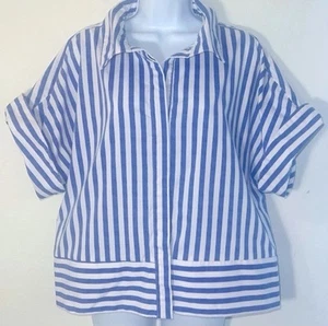 hope &harlow Navy And White Thick Stole Button Up Blouse top Size xl - Picture 1 of 7