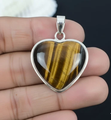 Occhi di tigre naturali - Gioielli con ciondolo a cuore in argento sterling 9... - Immagine 1 di 4