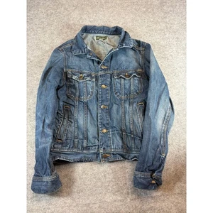 Eddie Bauer Jean Trucker Denim Jacket Mens Small Blue Utility Outdoor Outfitter - Picture 1 of 5