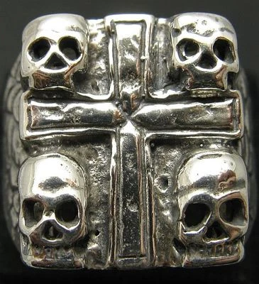 Heavy Genuine Sterling Silver Men's Ring Solid 925 Skull Cross Biker Handmade - Image 1 of 4