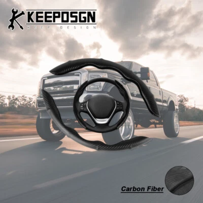 For Ford F-250 F-350 15 Inch Carbon Fiber Car Steering Wheel Cover Leather Black - Image 1 of 4