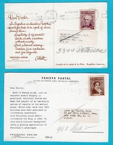 ARGENTINA 2 Abbot Dear Doctor cards 1957 Buenos Aires to USA - Picture 1 of 2