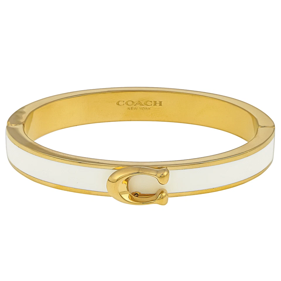 Coach Signature Push Hinged Bangle Bracelet Jewelry Chalk White Gold F67480