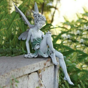 Flower Fairy Sculpture Garden Landscaping Resin Sitting Statue Craft WHI/BLK NEW - Picture 1 of 14