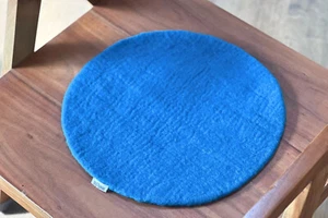Sea Blue Wool Seat Mat| Handmade Round Seat Pad for Comfort Seating| Woolen Pad - Picture 1 of 7