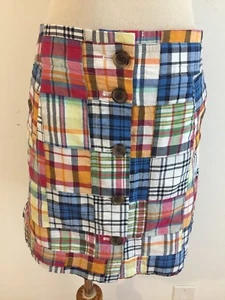 J.CREW Mini Skirt Multi-Color Madras Patchwork Cotton Size 6 - Picture 1 of 12