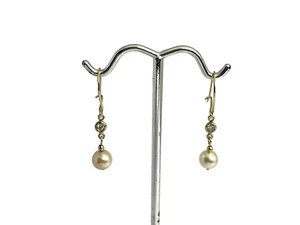 Pearl & Diamond Earrings 9ct Gold Vintage Cultured Pearl & Diamond Earrings - Picture 1 of 8