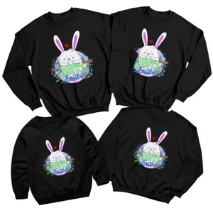 Family Bunny Happy Easter Sweatshirt Jumper Holiday Matching Outfit #ED - Picture 1 of 27
