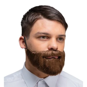 Brown Fake Beard Deluxe Realistic On Elastic Mens Fancy Dress Costume Accessory - Picture 1 of 3