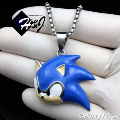 18"-36"MEN Stainless Steel 3mm Silver Box Chain SONIC Cartoon Pendant*P152 - Image 1 of 4