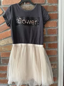 Jessica Simpson Girls Gray Pink Tutu Dress Flower Sequin Flip Size M 10/12 - Picture 1 of 4