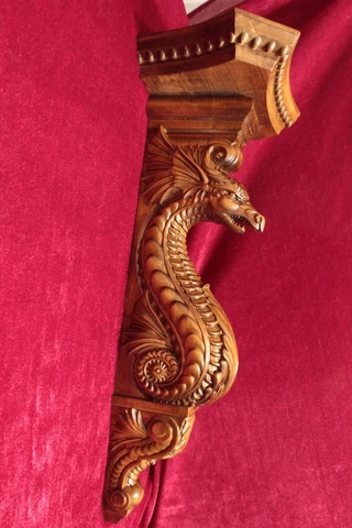 Large Wooden wall bracket shelf/Corbel/Dragon Carved console from alder wood 21" Cover