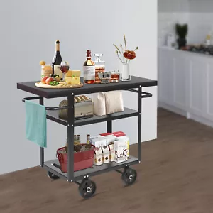 Rolling Bar Cart Industrial Mobile Serving Cart Trolley Kitchen Storage 3 Tiers - Picture 1 of 17