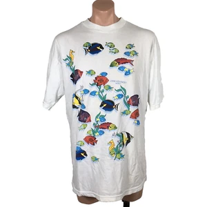 Vintage 90s Zihuatanejo Mexico Travel Tropical Fish PUFFY PAINT 2-sided T-Shirt XL - Bild 1 von 11