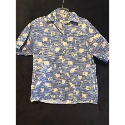 Pierre Cardin Seashell Print Button Up Short Sleeve Shirt, Large - Image 1 of 4