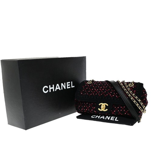 Borsa a tracolla CHANEL CC logo maglia catena lana pelle nero rosa GHW 397RK953