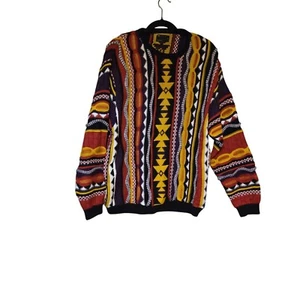 Vintage Asos Geo-Tribal Design Tundra Men's Coogi Style Sweater 3D Textured 90s - Picture 1 of 8