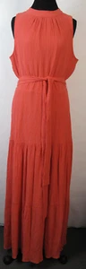 Anne Klein Womens Sz 14 Coral Fit Flare Maxi Tie Back Belted Textured Dress - Picture 1 of 14