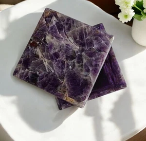 12.7cmx12.7cmx3 " Amethyst Schmuckkästchen Naturstein Handgefertigt Organizer - Picture 1 of 5