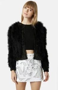 Topshop Black Marabou Feather Chenille Coatigan Sweater Jacket Sz 2 - Picture 1 of 8