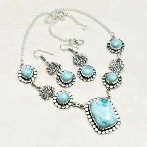 Larimar Gemstone Ethnic Handmade Necklace+Earning Jewelry 37 Gms AN 39132