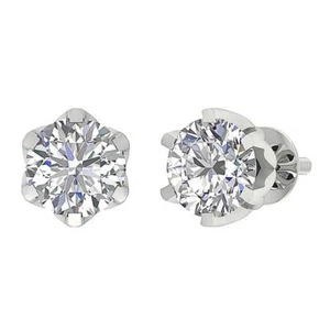 Designer Round Cut Diamond Solitaire Studs Earrings I2 I 0.85 Ct 14K White Gold - Picture 1 of 6