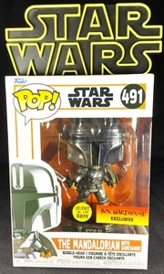 POP CAVE 2021 - Mandalorian with Dark Saber: GITD CHROME Box Warehouse Exclusive - Picture 1 of 11