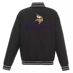 NFL Minnesota Vikings Poly Twill Jacket Black Embroidered Patch Logos JHD - Picture 1 of 4