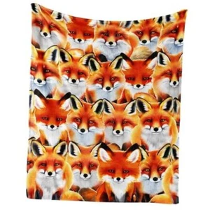 Fox Throw Blanket, 80" x 60" Flannel Cute Foxes Twin(60"x80") Fox Blanket 2 - Picture 1 of 7